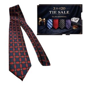 Red Navy Geometric Silk Tie Classic British Preppy Carlo Bruno London 3x56